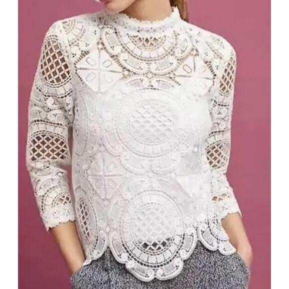 Anthropologie x James Coviello Laced Medallion White Crochet Blouse Top Medium - Picture 1 of 8
